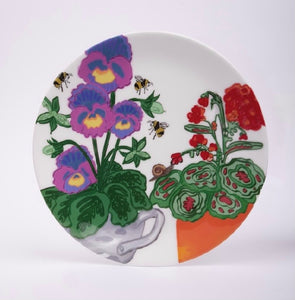 China Pansy and Red Geranium Plate