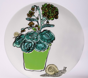 Ceramic Snail and Geranium Printed Plate